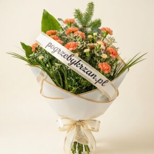 Bukiet pogrzebowy Złote Wspomnienie – kompozycja pogrzebowa ze świeżych kwiatów, Zakład Pogrzebowy Krzan Przeworsk